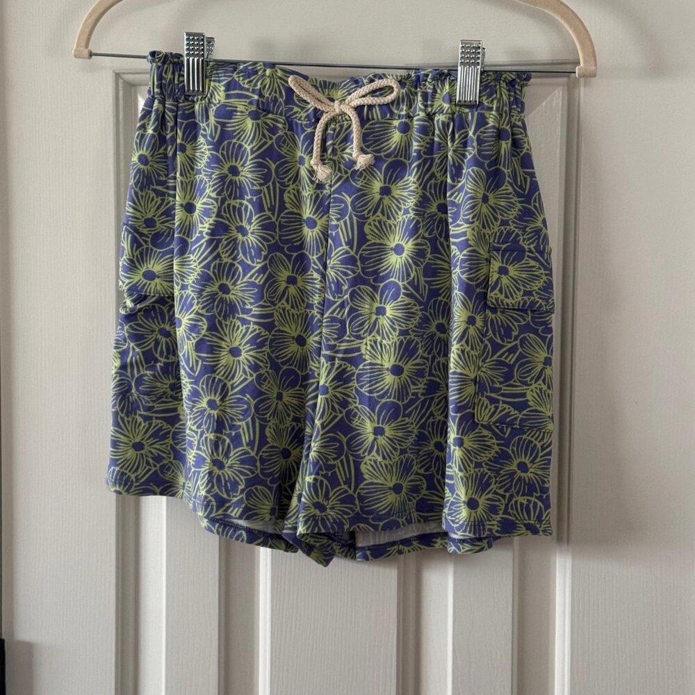 Love Glam Girl Girls Blue and Green Floral Print Elastic Waist Shorts Size Large